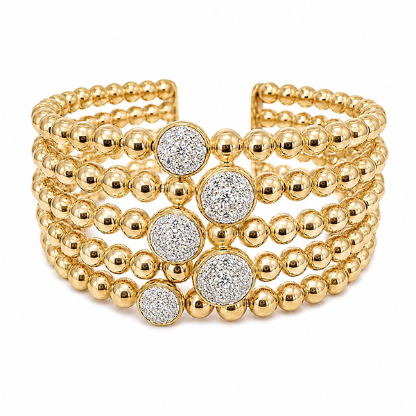 18K 5-Row Pavé  Diamond Beaded Cuff Bracelet